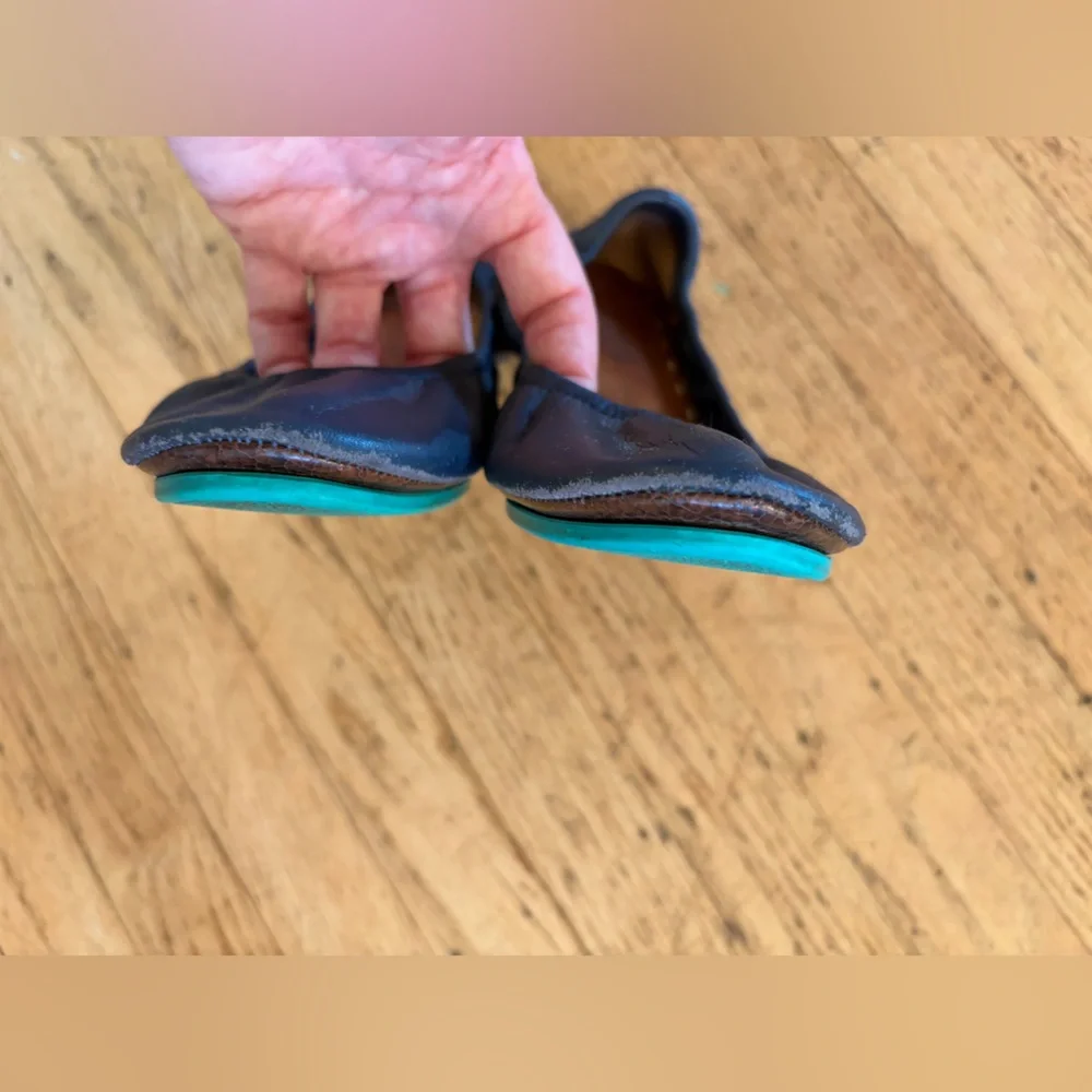 Tieks 100% leather California navy ballet flats teal sole foldable - Picture 5 of 16